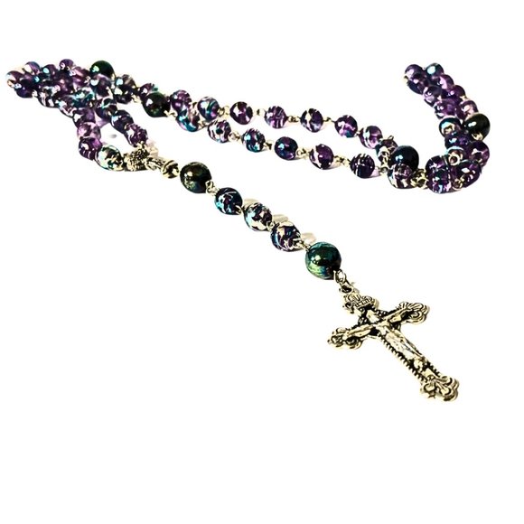 Artisan Crafted Holy Rosary In Iridescent Blue - Picture 4 of 5